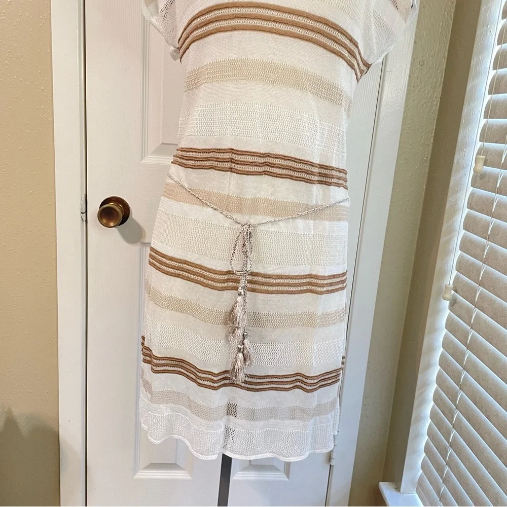 Chico's Striped Belted Semi Sheer Mesh Tunic Beach Coverup Size Small
